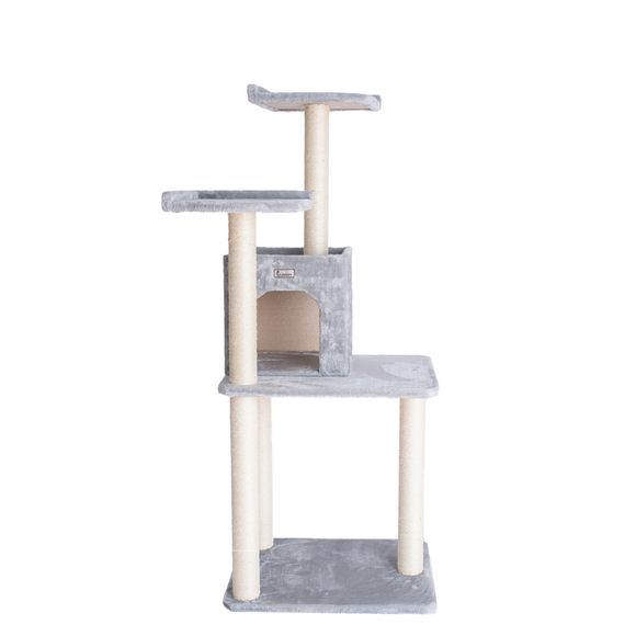 GleePet 57-Inch Cat Tree Two-Door Real Wood Condo Gray